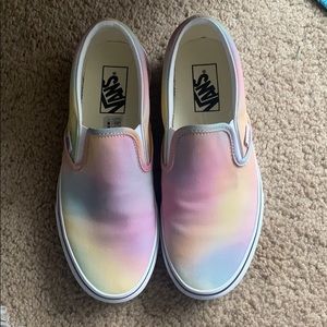 Pastel rainbow tie dye slip on vans